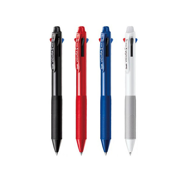 Pentel VICUNA 0.7mm Black Blue Red Green 4-Colour Ballpoint Pens (Pack of 4)