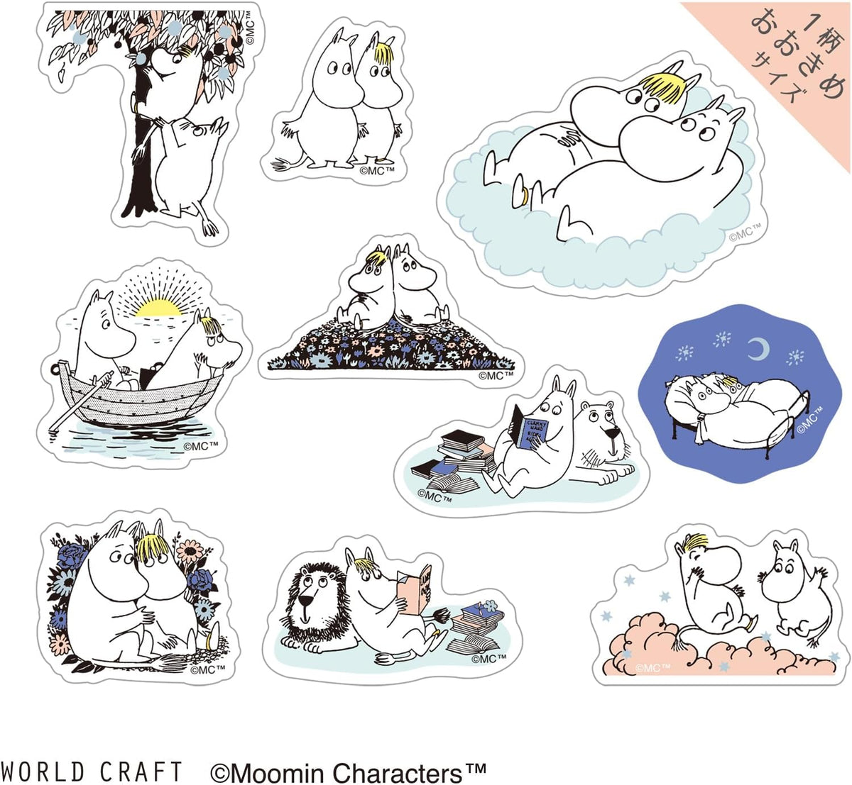 World Craft Moomin Characters Sparkling Clear Flake Stickers,10 Designs, 30pcs