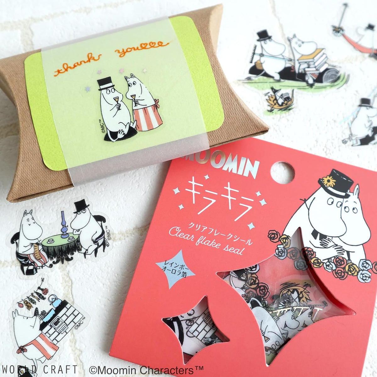 World Craft Moomin Characters Sparkling Clear Flake Stickers,10 Designs, 30pcs