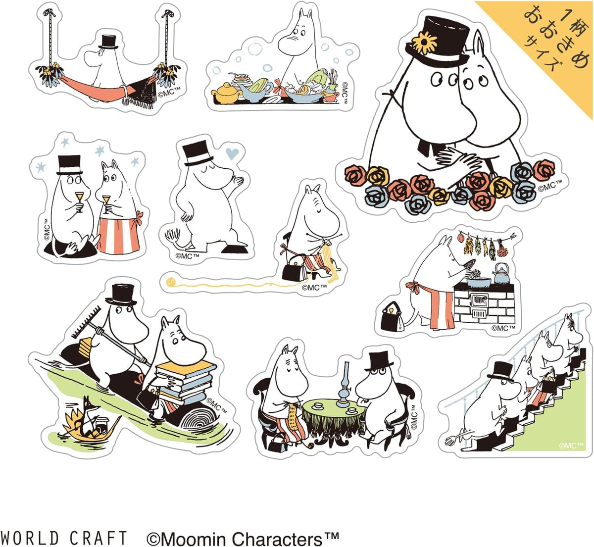 World Craft Moomin Characters Sparkling Clear Flake Stickers,10 Designs, 30pcs
