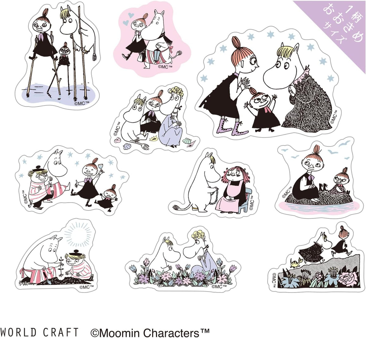 World Craft Moomin Characters Sparkling Clear Flake Stickers,10 Designs, 30pcs