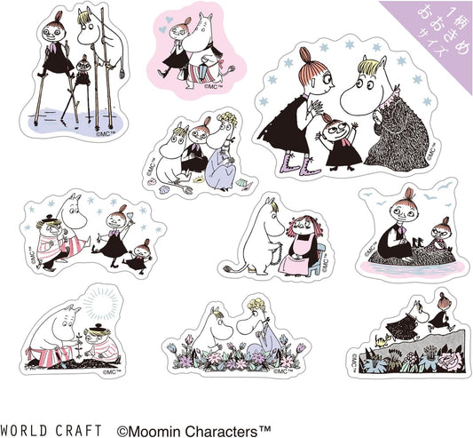 World Craft Moomin Characters Sparkling Clear Flake Stickers,10 Designs, 30pcs