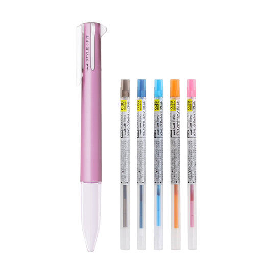 Uni STYLE FIT 5-Colour Metallic Pink Pen Body, 0.38mm Pen Refills (5pcs)