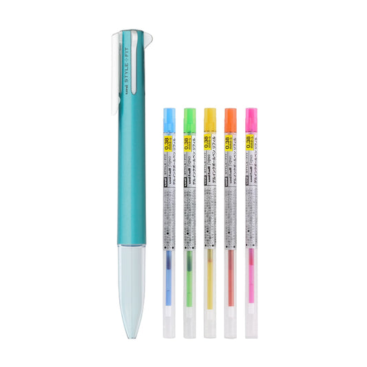 Uni STYLE FIT 5-Colour Metallic Blue Pen Body, 0.38mm Pen Refills (5pcs)