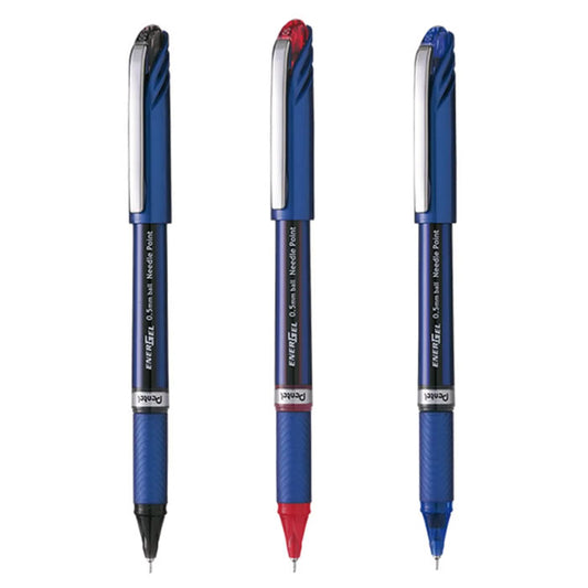 Pentel EnerGel Black, Red, Blue 0.5mm Needle Point Liquid Gel Pens (Pack of 3)